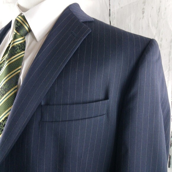 Stafford Tailored Culture Classic Fit 46R Wool 2 Buttn Blue Striped Suit Blazer - Picture 3 of 12